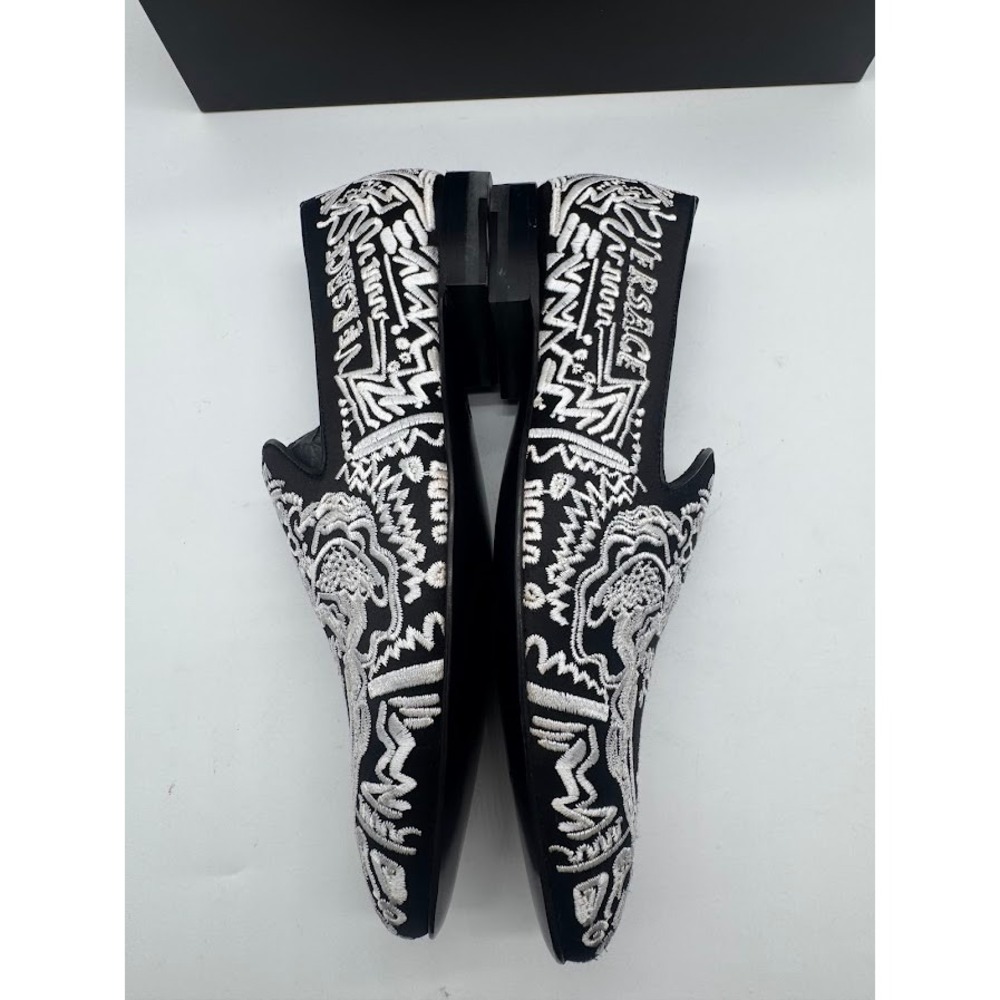 Versace Medusa Embroidered Slippers Black White Loafers DSU6488 US7 IT39 NEW - Picture 4 of 12